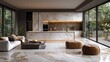 © The prominence - Stylish kitchen with marble countertops and decor.