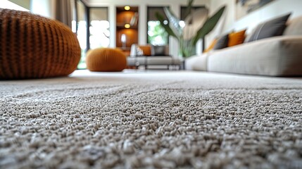 Poster - Fluffy carpet and stylish furniture on floor indoors low angle view : Generative AI