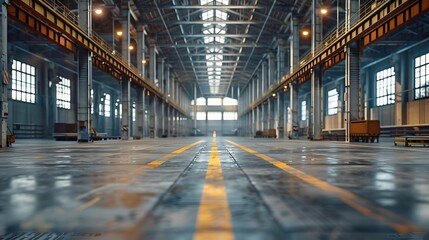 Poster - Clean and empty industrial hall in detail for supporting poles : Generative AI