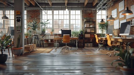 Wall Mural - urban industrial style office space in a UK city centre : Generative AI