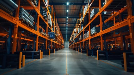 Aufkleber - Warehouse Cantilever Racking Systems for storage Aluminum Pipe or profiles Pallet Rack and Industrial Warehouse Racking Steel profiles Interior of Empty Big Huge Warehouse : Generative AI