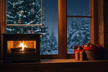 Wall Mural -  Christmas window sill and fireplace