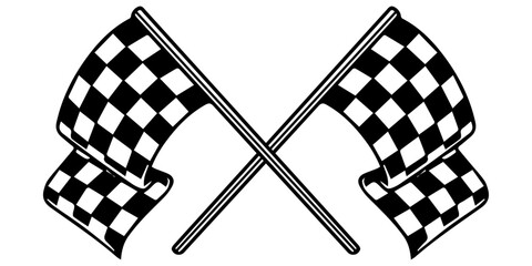 Fototapete - Crossed racing flags. Black and white flags, stylish checkerboard curly flags.