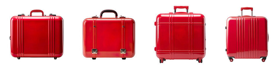 Collection set of red suitcase isolated on transparent background