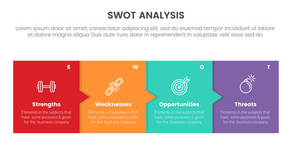 Poster - swot analysis concept infographic template banner with box and small arrow 4 point list information