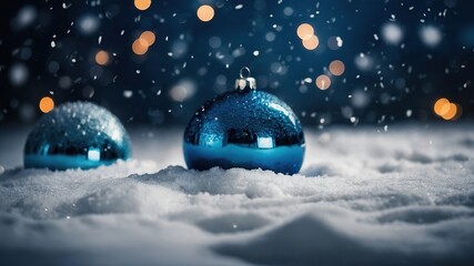 Christmas winter background with snow and blurred bokeh,Merry christmas and happy new year greeting card with copy-space