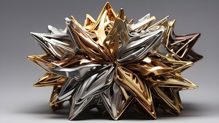 Wall Mural - As a design feature, a metallic star-shaped bundle in bronze, silver, and gold