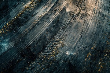 Wall Mural - Aerial view of tire trace on asphalt road