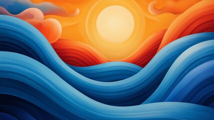 Wall Mural - Abstract Sunset with Flowing Waves and Vibrant Colors