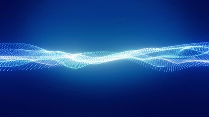 Digital waves on blue background, glow particle and wave and particle animation, futuristic background, technology and science