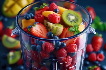 Poster - Blended fruit cocktail with strawberries raspberries and blueberries for a healthy smoothie diet Contains vitamins and nutrition for health