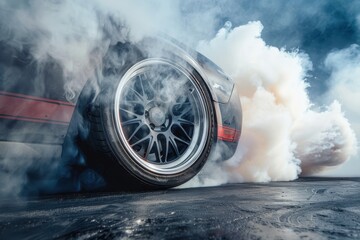 Wall Mural - Car wheel burnout with white smoke for race