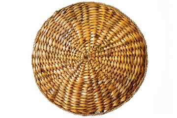 Wall Mural - Circular wicker straw mat for napkin white background top view