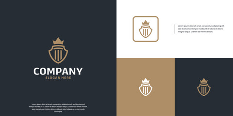 Wall Mural - Law firm symbol with shield concept, supreme justice, vector design template.