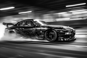 Drifting car with side view motion blur