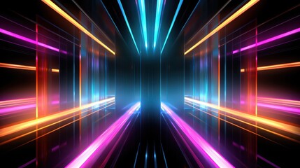 Aufkleber - artistic depiction of intersecting beams of neon-colored lights against a black backdrop