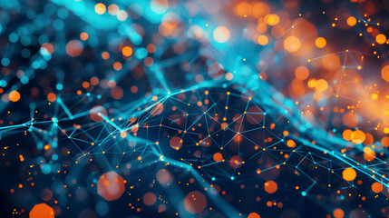 Poster -  complexity of big business data with a background featuring a network of interconnected data points, flowing data streams, and complex visual patterns representing large-scale data analysis
