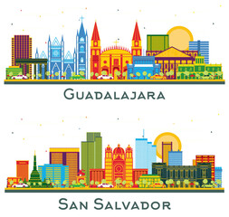 Wall Mural - Guadalajara Mexico city Skyline with Color Buildings isolated on white.