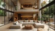 © tydeline - modern open plan living room with double height ceilings, large glass windows