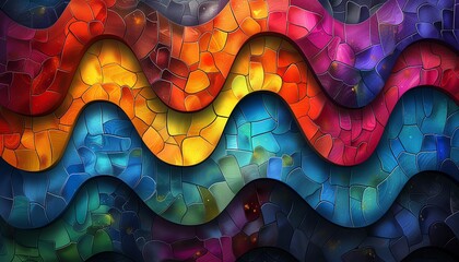 Abstract Colorful Mosaic Pattern with Wavy Lines and Glittering Texture