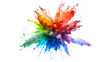 © Pangestu - bright rainbow paint color powder festival explosion burst isolated white background.