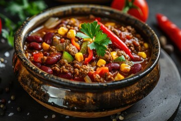 Poster - Spicy and tasty Mexican dish hot chili con carne