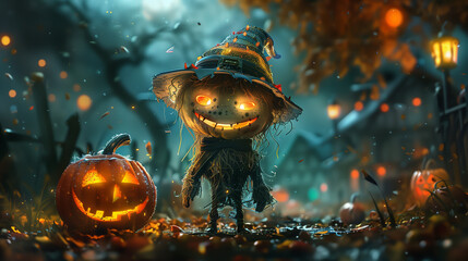 Wall Mural - a childlike scarecrow for halloween