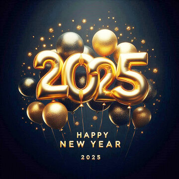 Happy New Year 2025, colorful ballon text.