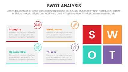 Poster - swot analysis concept infographic template banner with rectangle box container and square shape with
