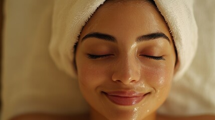 Sticker - Woman with a Towel on Her Head and Facial Mask