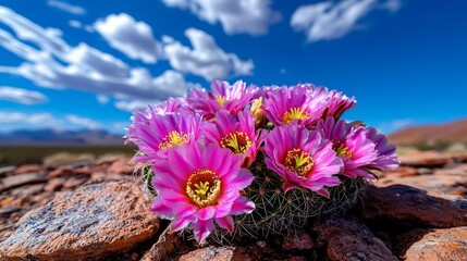 Cactus flowers blooming in desert after rain