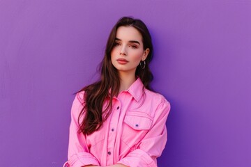 Wall Mural - A person standing against a vibrant purple background