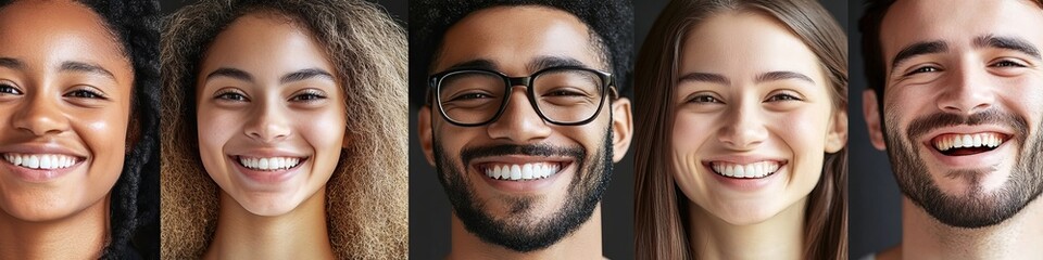 Collage of smiling and happy multiethnic people, Generative AI