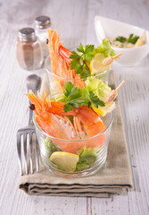 Canvas Print - Shrimp cocktail with lemon and herbs