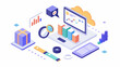 © graphicfest_x - Isometric illustration design concept. Analyze data and search SEO optimization flat illustration design