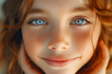 Poster - A close up of a young girl with blue eyes