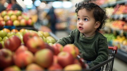 The kid in a grocery cart