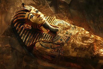 Wall Mural - A ancient Egyptian pharaoh statue laid out on a rocky surface, great for history or architecture themes