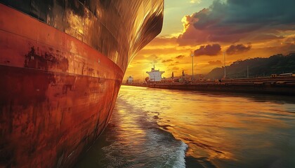 Wall Mural - Cargo Ship at Sunset