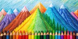 Vibrant mountain landscape created with colorful crayons , vibrant, mountain, landscape, colorful, crayons