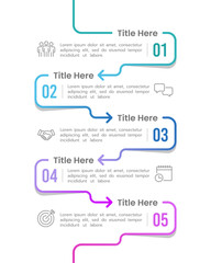 Wall Mural - Vertical infographic line with arrow design template. 5 Process business to success. Business presentation, Brochure, Banner, Poster, and Marketing. Vector illustration.