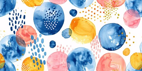 Seamless watercolor pattern featuring abstract floral designs and geometric shapes.