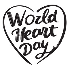 Wall Mural - World Heart Day text lettering. Hand drawn vector art.