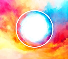 Canvas Print - In this illustration, colored watercolors are painted on a white background with a blank circle in the center