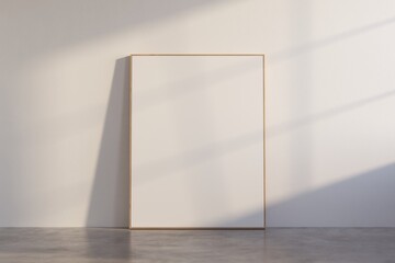Fototapete - Mockup rectangle frame in minimalist interior background. Empty frame with natural sunlight on white wall.