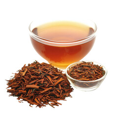 Wall Mural - Isolated Rooibos Tea with Leaves and Brewed Liquid in Bowls.