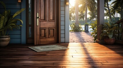 Canvas Print - automatic wooden entry door  