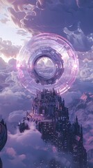 Wall Mural - Digital technology futuristic punk style city scene abstract graphic poster background with generative