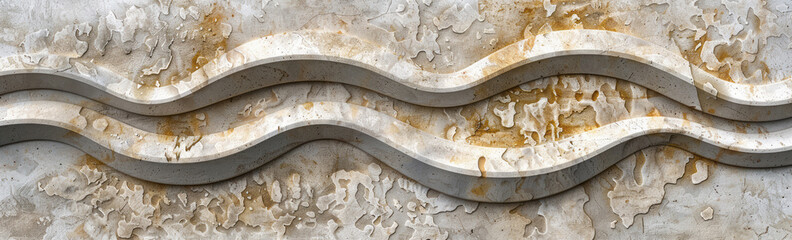 a textured stone wall showcases wavy waves and a decorative wavy pattern in cream, embodying abstrac