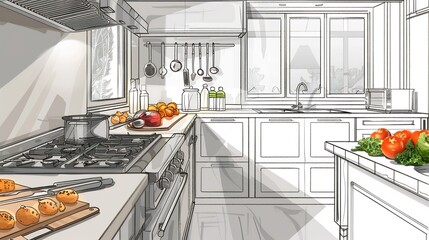 Modern Kitchen Design in Sketch and Color